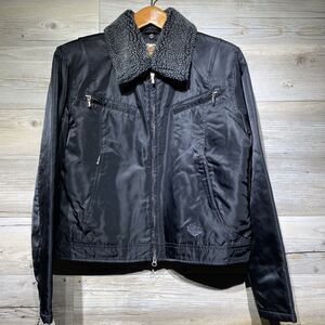 Harley Davidson Nylon Jacket Women’s Large Removable Faux Fur Collar Lined Biker